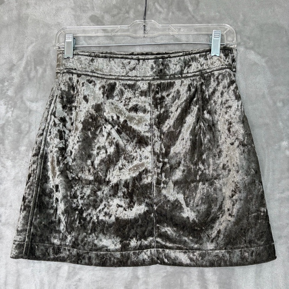 Storia Velvet Mini Skirt Womens Small Silver Crushed Velvet Party Glam‎